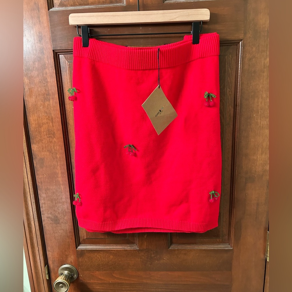 Teddy Fresh NWT Red Cherry Embroidered Sweater Pencil Skirt. Size 3X